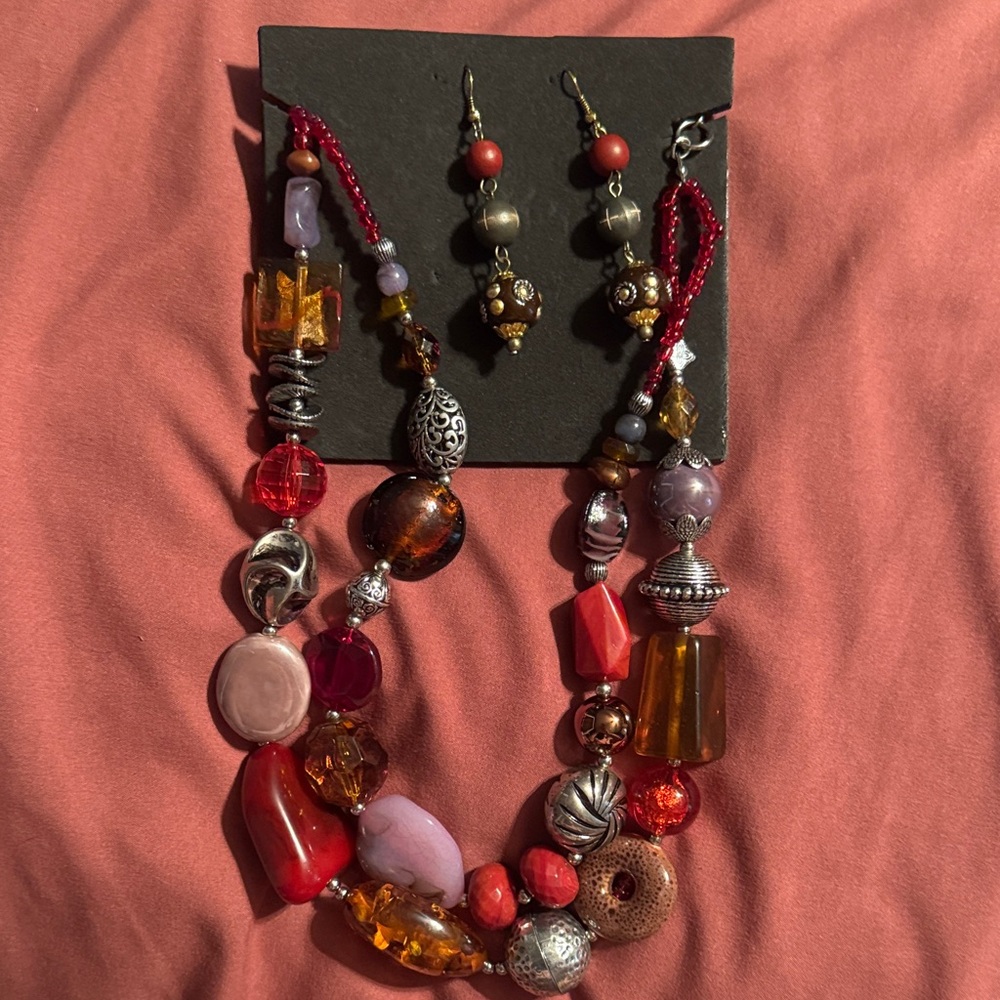Multicolor Beaded Necklace and Earring Set